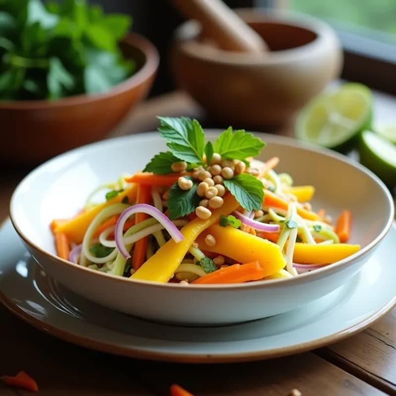 Ensalada Thai de Mango y Papaya Verdes: Receta Auténtica y Refrescante en 15 Minutos