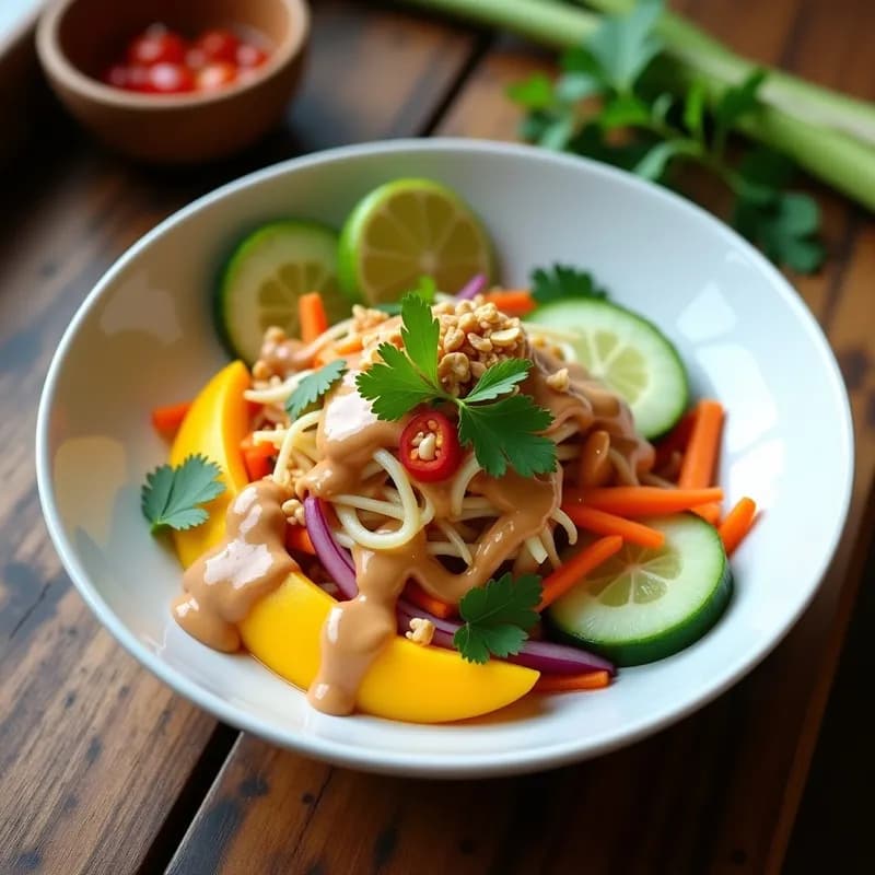 Ensalada Thai de Mango y Pepino con Salsa de Cacahuete: Receta Fresca y Alta en Proteína