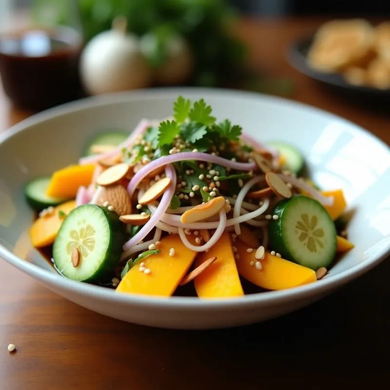 Ensalada Tailandesa de Mango y Pepino: Receta con Vinagreta de Café y Toque Exótico