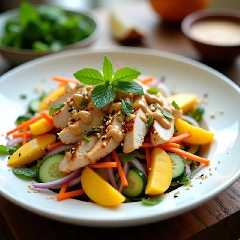Ensalada Tailandesa de Mango y Pollo: Receta con Salsa de Cacahuete en 20 Minutos