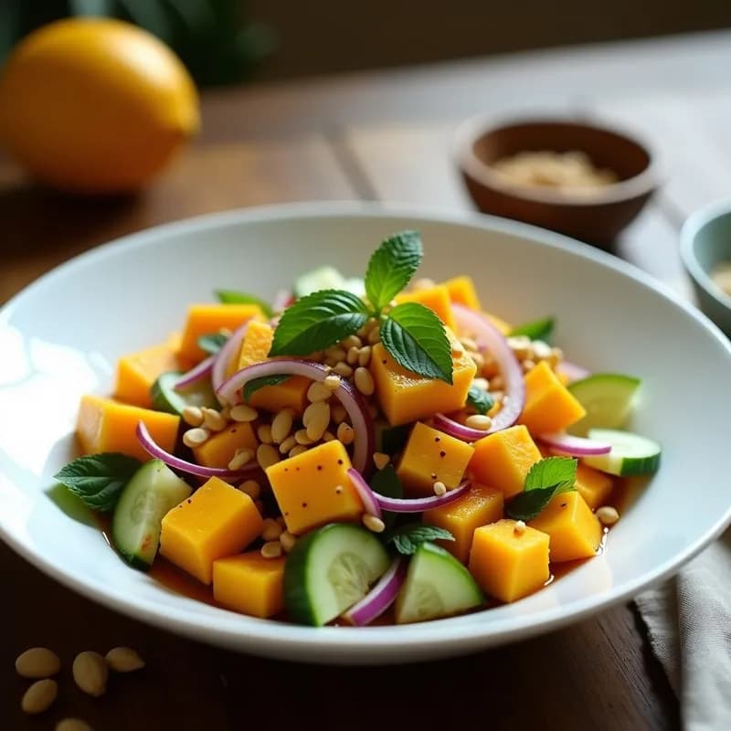 Ensalada Tailandesa de Mango y Tofu Ahumado: Receta Fresca y Alta en Proteína en 15 Minutos