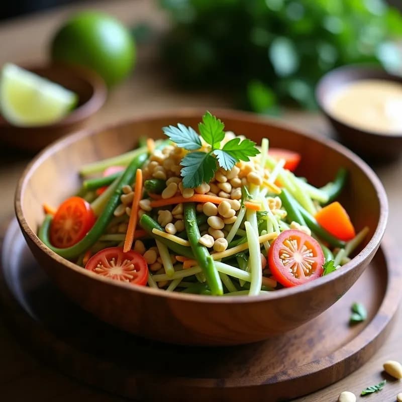 Ensalada Thai de Papaya Verde: Receta Auténtica con Salsa de Cacahuete en 20 Minutos