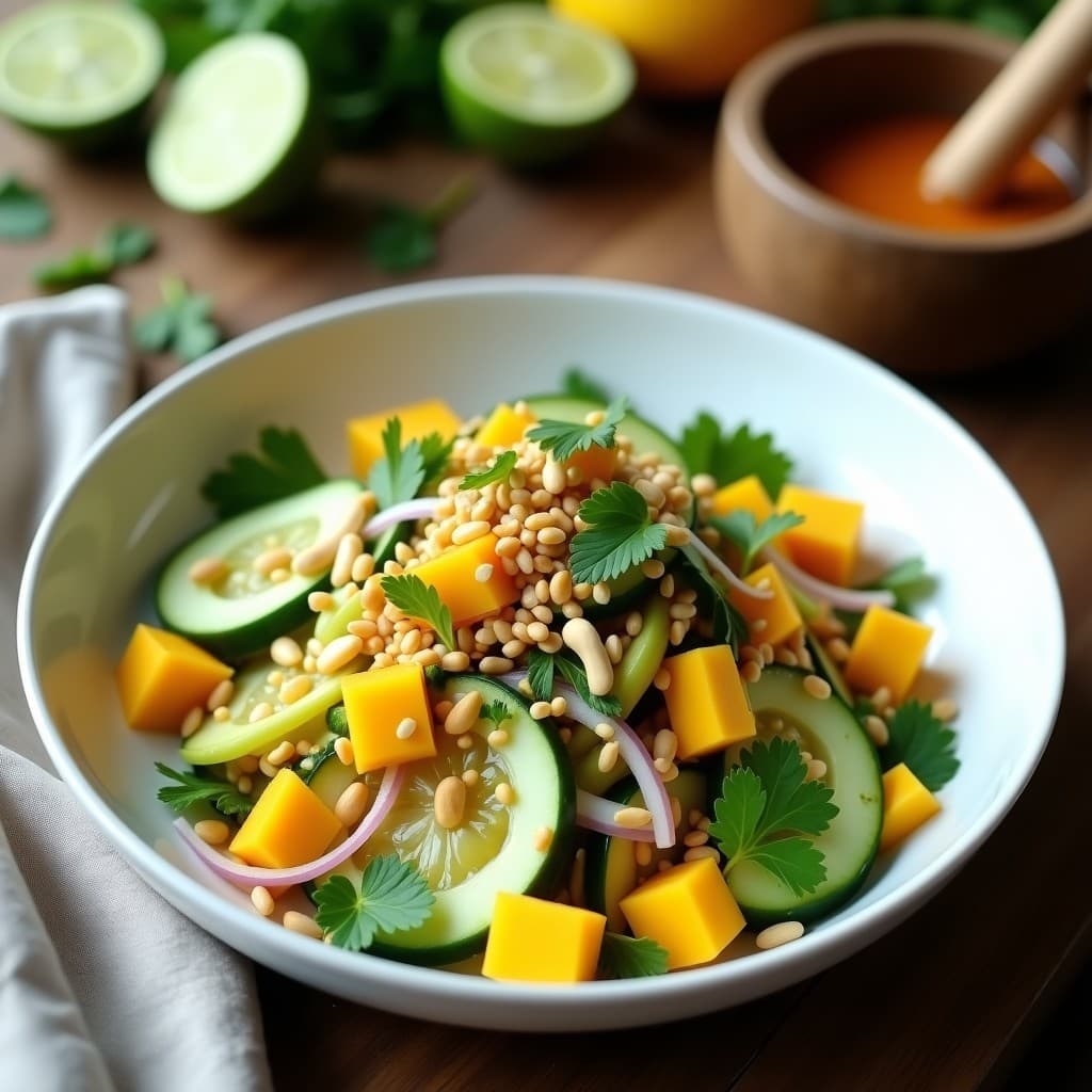 Ensalada Tailandesa de Pepino y Mango con Zaatar: Receta Fresca y Antiinflamatoria en 15 Minutos