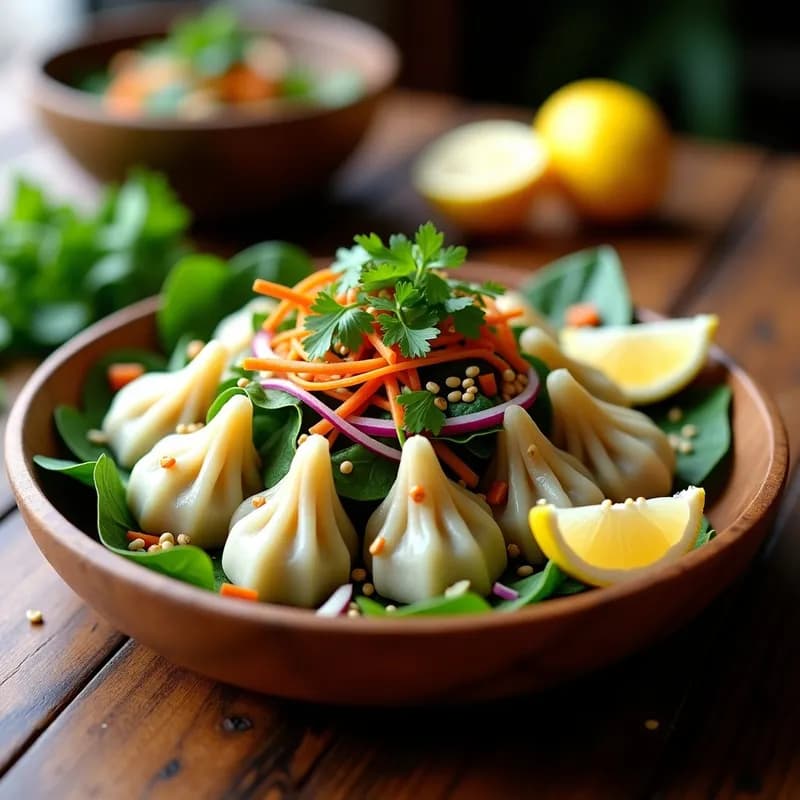 Ensalada Tibetana con Momos Veganos: Receta Auténtica y Sin Gluten en 25 Minutos