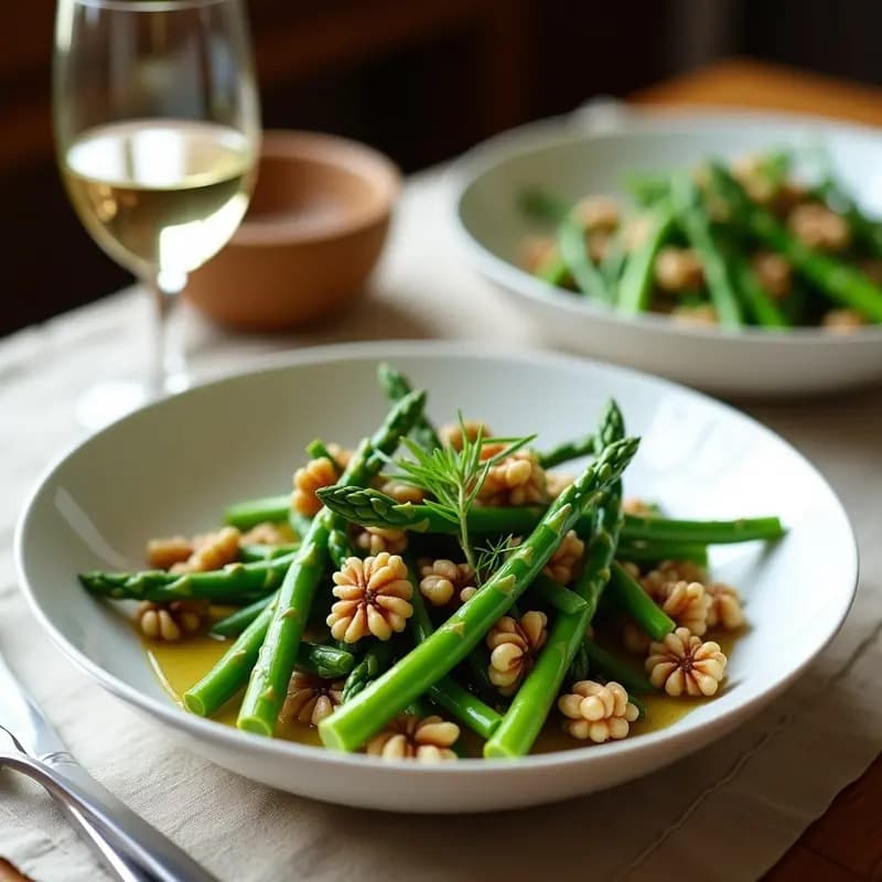 Ensalada Tibia de Espárragos Verdes, Nueces y Vinagreta de Mosto: Receta Alemana Primaveral