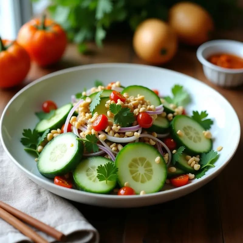 Ensalada de Tomate Verde y Pepino con Vinagreta de Tamarindo: Receta Tailandesa Sin Horno