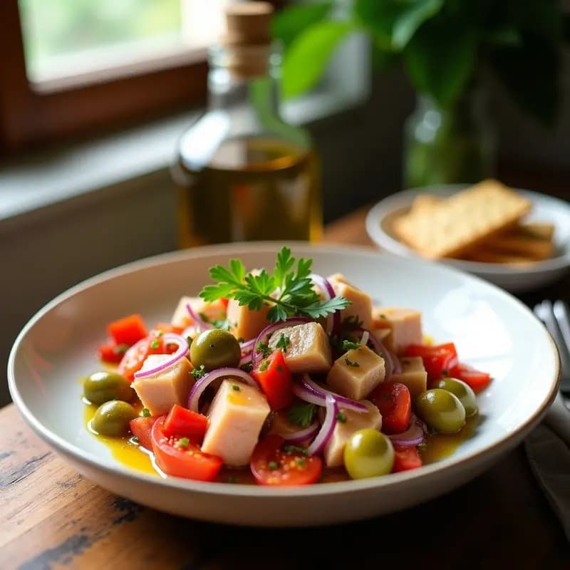 Ensalada de Ventresca con Pimientos Asados y Aceitunas Aliñadas: Receta de Verano Sin Cocinar