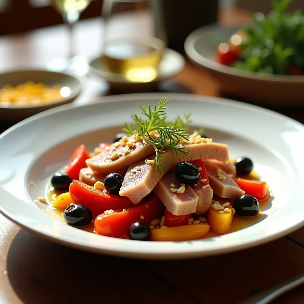 Ensalada de Ventresca y Pimientos Asados con Vinagreta de Azafrán: Receta Española Gourmet
