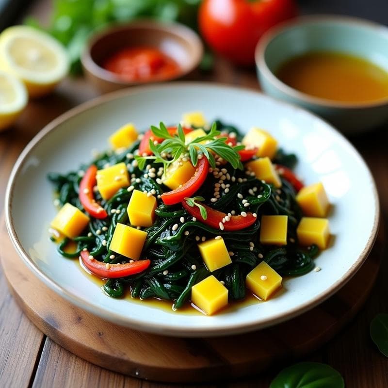 Ensalada de Algas Wakame y Tomate de Árbol: Receta Japonés-Peruana con Aderezo de Limón y Jengibre
