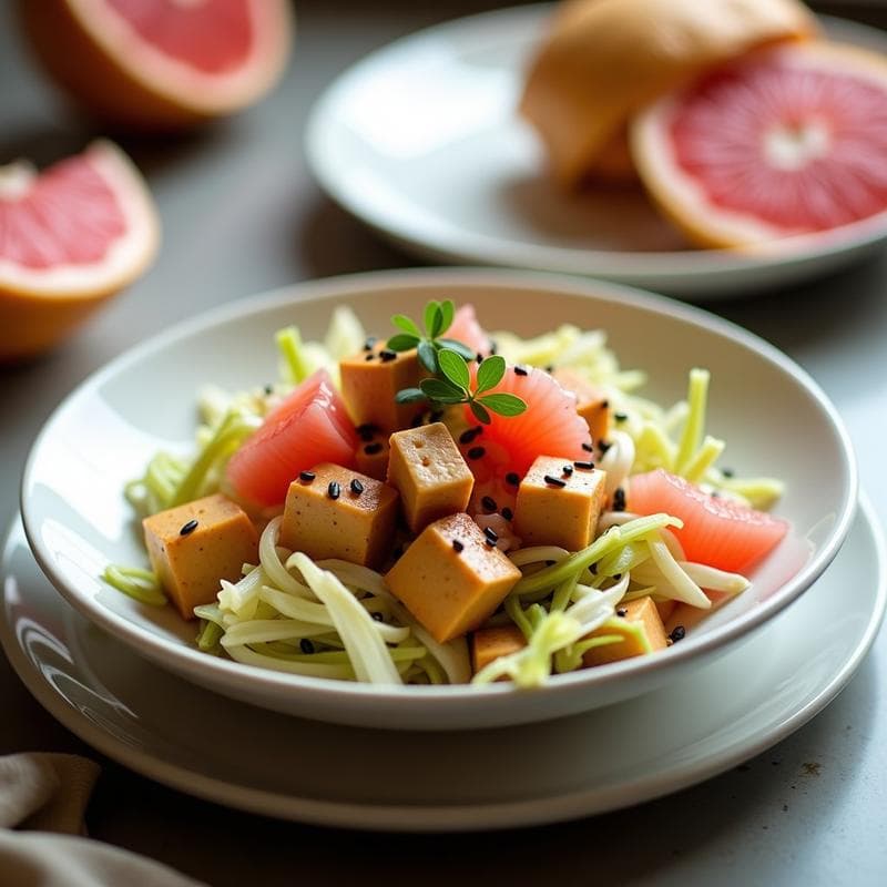 Ensalada de Watakushi y Pomelo Rosa: Receta Japonesa Alta en Proteína