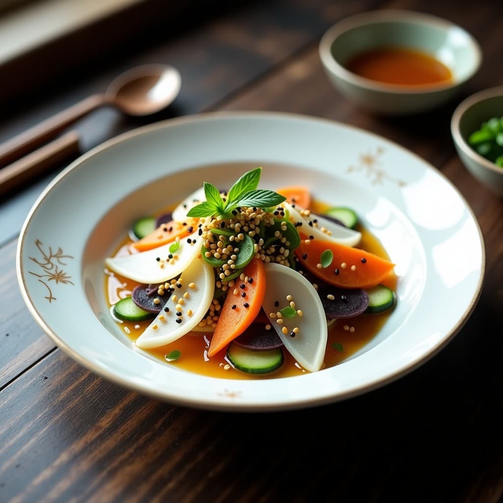 Ensalada de Watakushi y Raíz de Loto con Vinagreta de Sésamo: Receta de la Cocina Imperial China