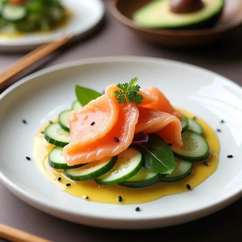 Ensalada de Watakushi con Salmón Fresco y Vinagreta de Yuzu: Receta Japonesa Gourmet