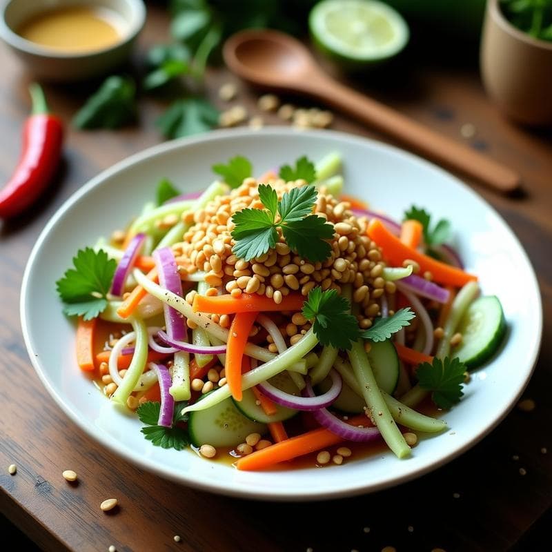 Ensalada de Watakushi con Vinagreta de Sésamo y Miel: Receta Tailandesa de Papaya Verde y Cacahuete