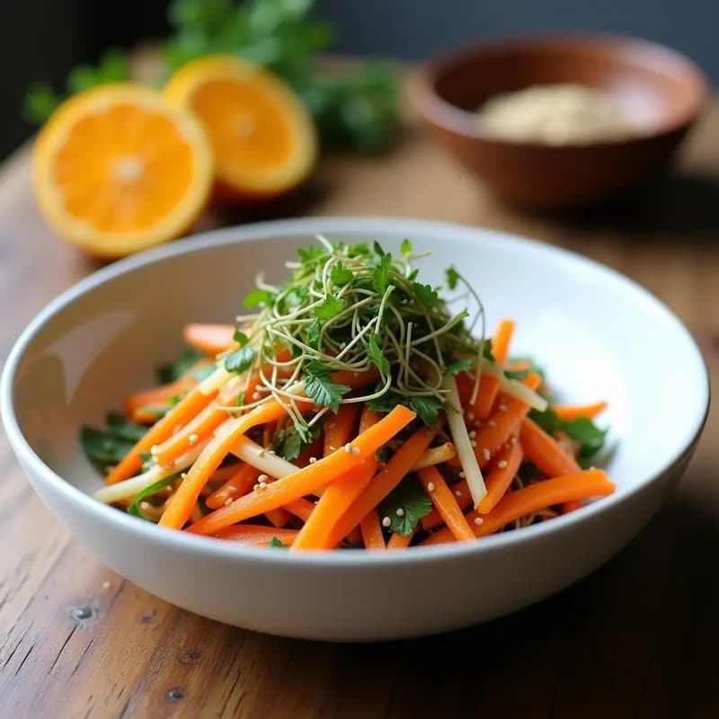 Ensalada de Watakushi con Vinagreta de Sésamo y Naranja: Receta Japonesa de Invierno con Raíces