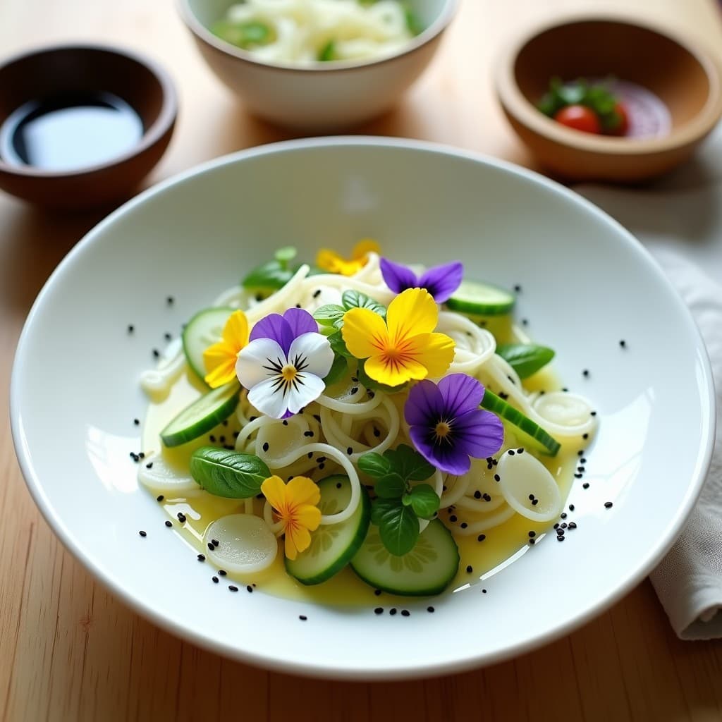 Ensalada de Watakushi con Vinagreta de Yuzu: Receta Japonesa de Primavera con Flores Comestibles