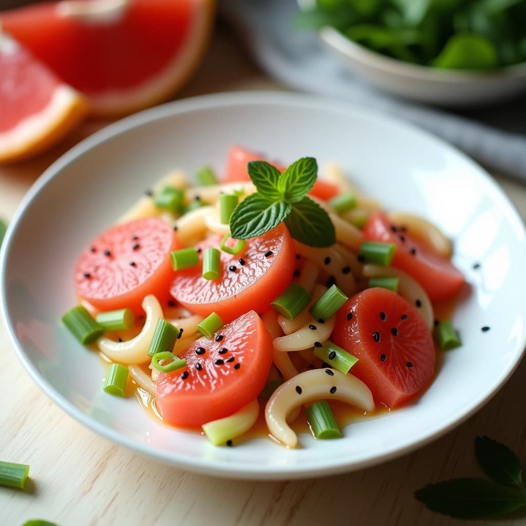 Ensalada de Water Chestnut y Pomelo con Vinagreta de Sésamo: Receta China Crudivegana