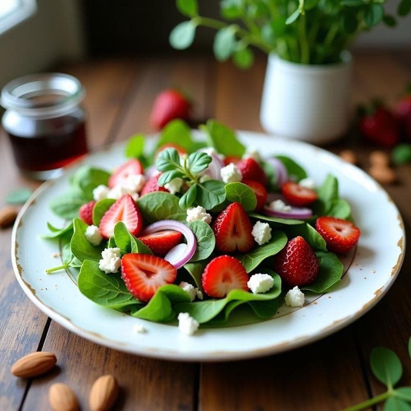 Ensalada de Watercress y Fresas con Vinagreta de Vinagre Balsámico: Receta Británica Fresca y Vitamínica