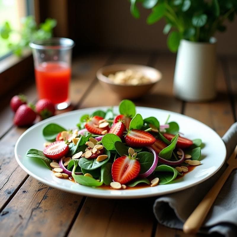 Ensalada de Watercress con Fresas y Vinagreta de Vinagre de Frambuesa: Receta Francesa Light en 10 Minutos