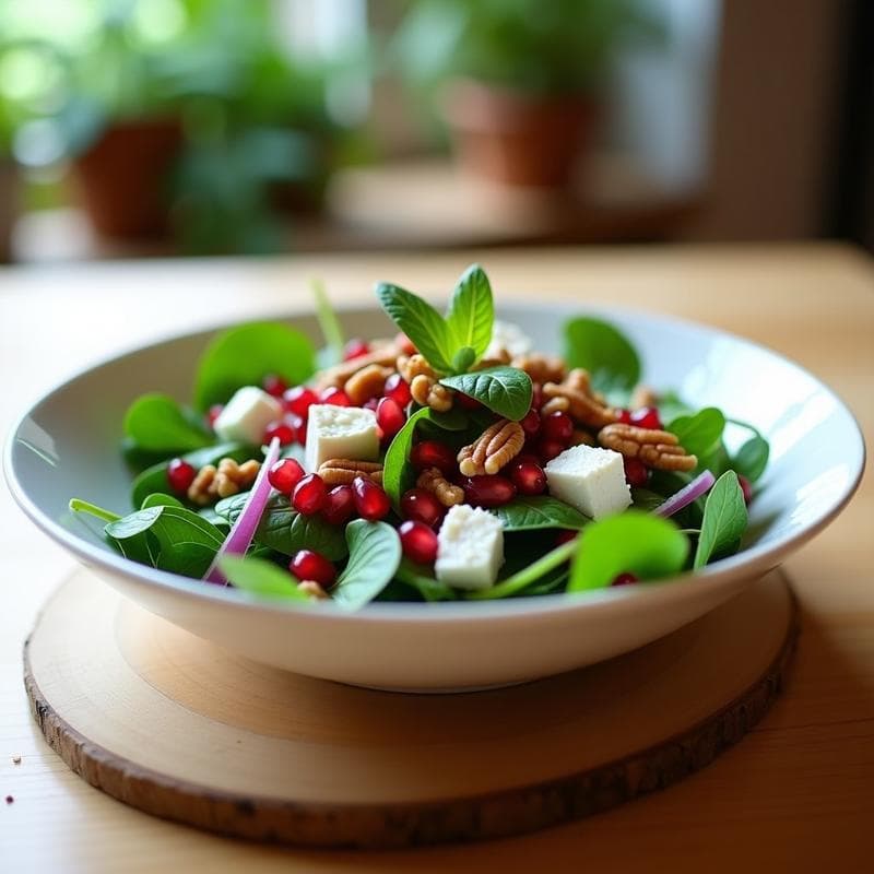 Ensalada de Watercress, Granada y Queso Feta: Receta Alta en Hierro y Antioxidantes en 10 Minutos
