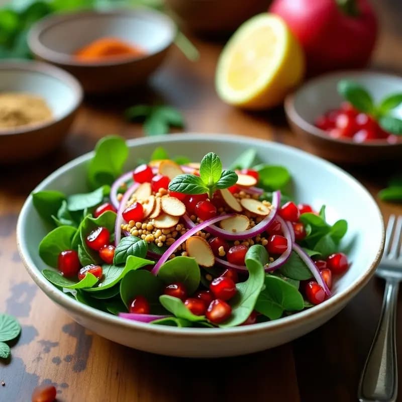 Ensalada de Watercress y Granada con Aderezo de Sumac: Receta Libanesa Fresca