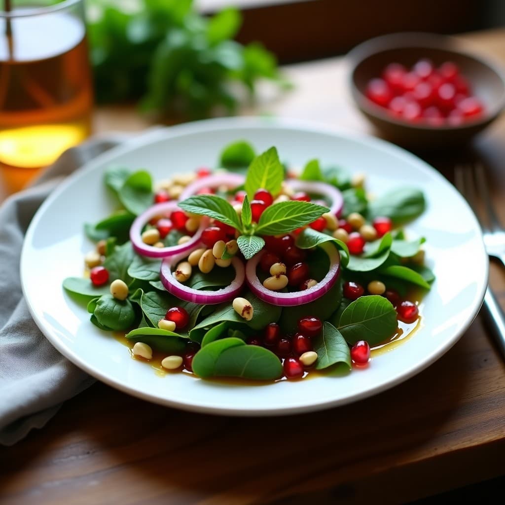 Ensalada de Watercress con Granada y Vinagreta de Tamarindo: Receta Persa y Rica en Vitamina C