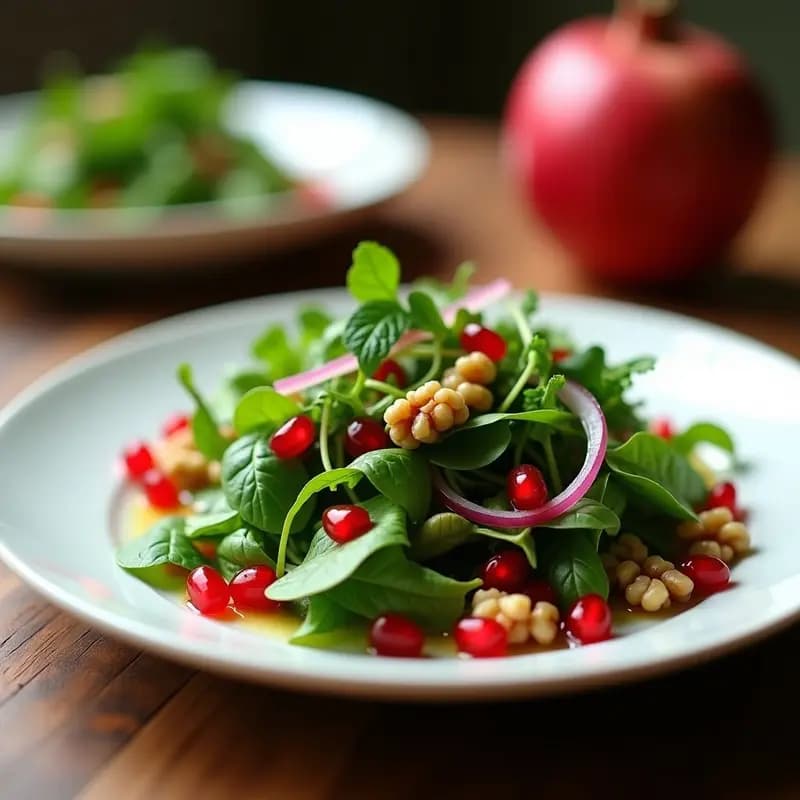 Ensalada de Watercress, Granados y Nueces con Vinagreta de Granada: Receta Iraní Antiinflamatoria