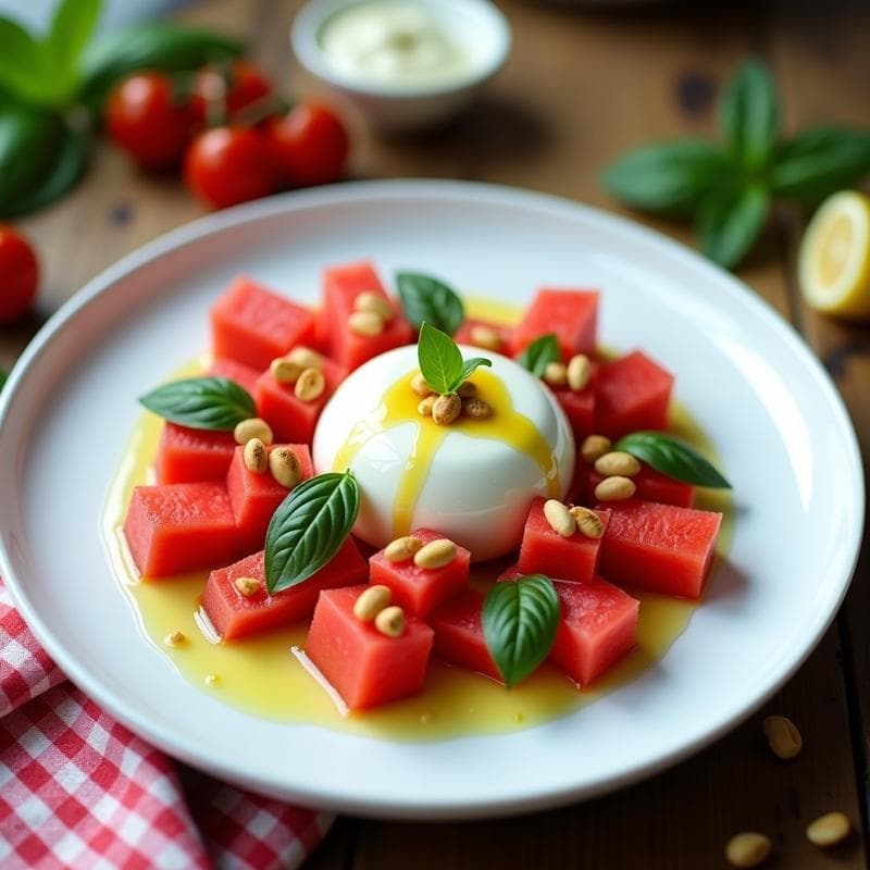 Ensalada de Watermelon, Queso de Burrata y Albahaca: Receta Italiana de Verano con Toque Fresco