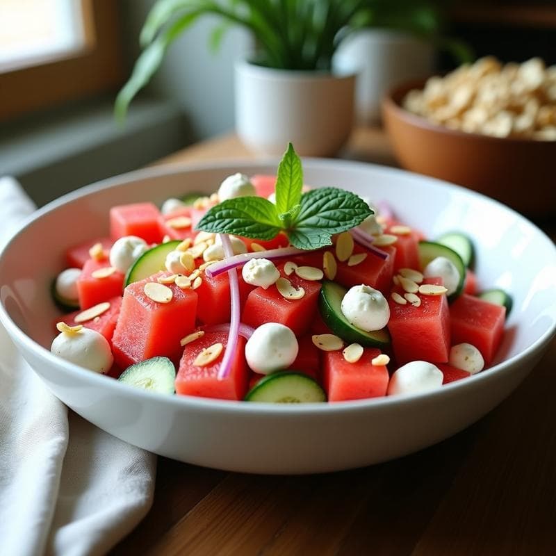 Ensalada de Watermelon y Feta con Vinagreta de Menta: Receta Griega Hidratante y Crujiente