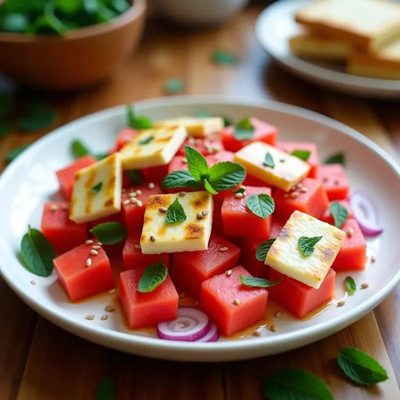 Ensalada de Watermelon, Queso Halloumi y Hierbabuena: Receta Griega Veraniega y Sin Gluten