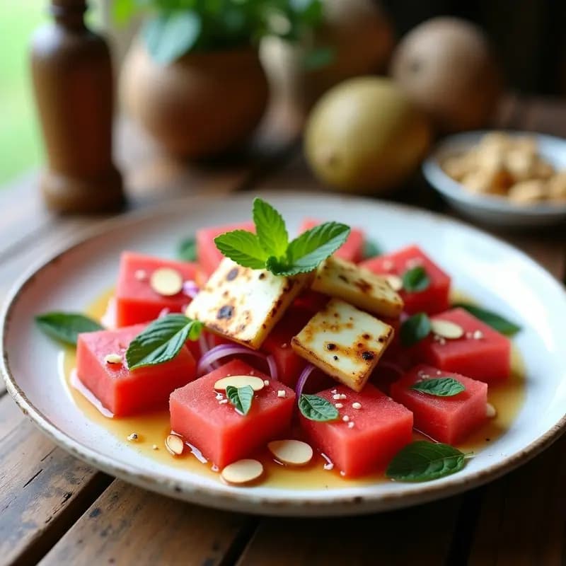 Ensalada de Watermelon, Queso Halloumi y Mentas: Receta Griega Fresca y Salada