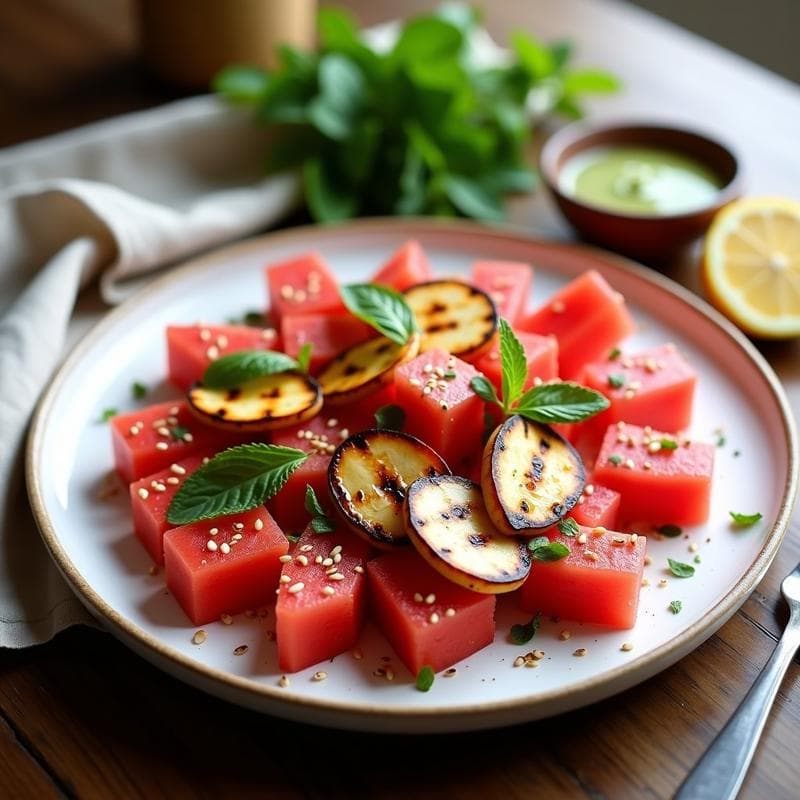 Ensalada de Watermelon y Queso Halloumi a la Plancha con Mentolado: Receta Griega Refrescante