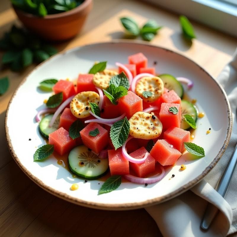 Ensalada de Watermelon con Queso Halloumi a la Plancha y Vinagreta de Zaatar: Receta Libanesa Fresca
