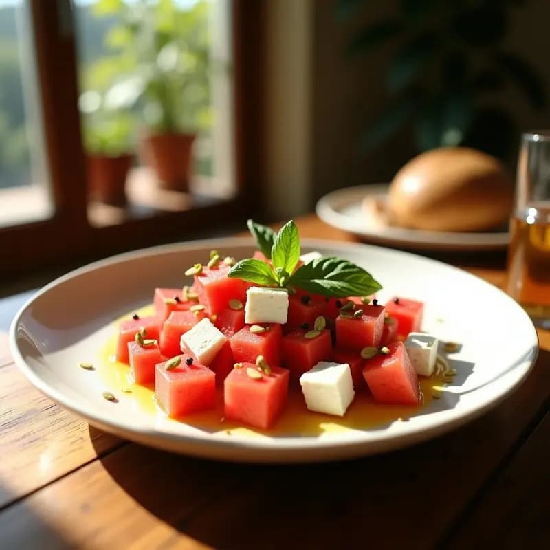 Ensalada de Watermelon y Queso de Cabra con Reducción de Miel y Pimienta: Receta de Verano