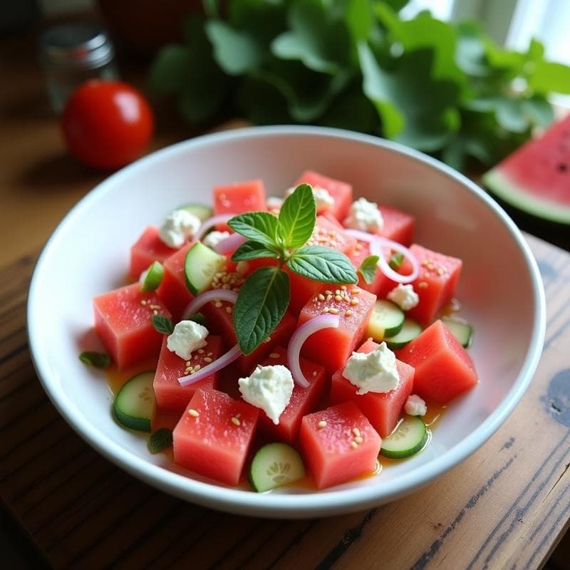 Ensalada de Watermelon con Queso Feta y Hojas de Stevia: Receta Refrescante y Sin Azúcar