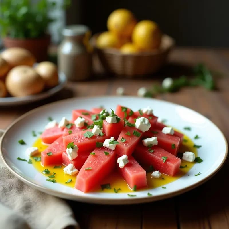 Ensalada de Watermelon, Queso Feta y Aceite de Pistacho: Receta Fresca y Sin Cocción