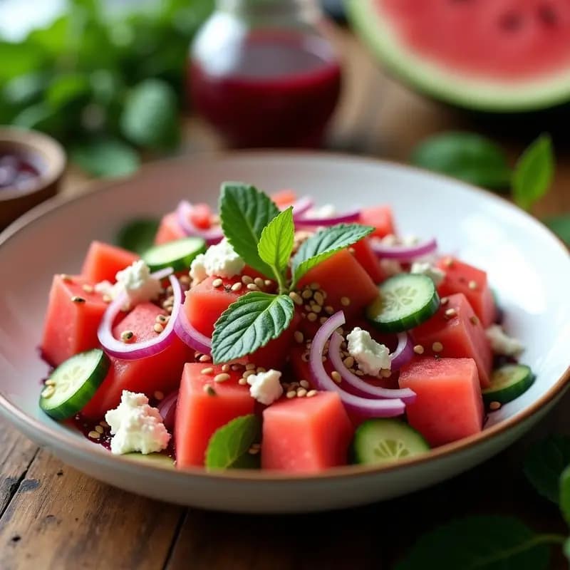 Ensala de Watermelon y Queso Feta: Receta Griega Vegana con Toque de Mentol