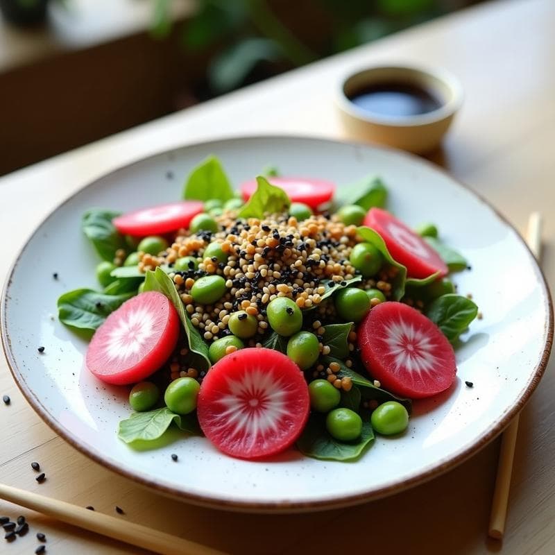 Ensalada de Watermelon Radish y Edamame con Vinagreta de Sésamo Negro: Receta Vegana Crujiente en 10 Minutos