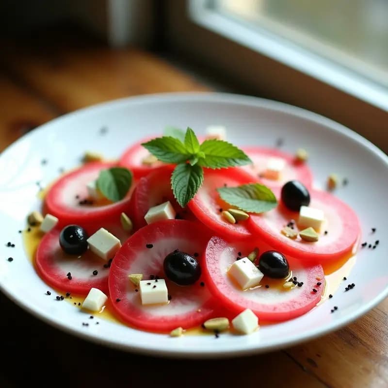 Ensalada de Watermelon Radish y Feta Vegana: Receta Mediterránea Fresca y Colorida