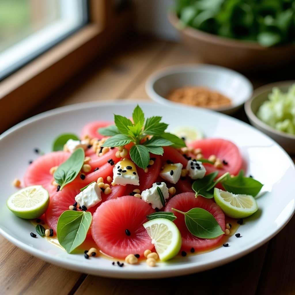 Ensalada de Watermelon Radish y Queso de Anacardos: Receta Crudivegana con Aliño de Lima