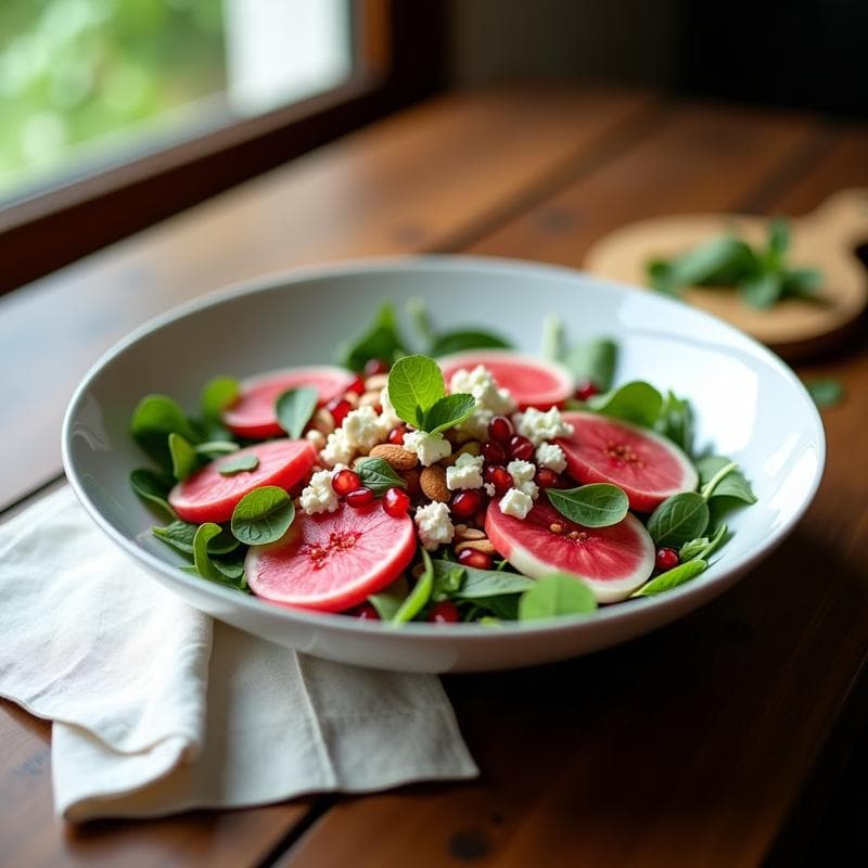 Ensalada de Watermelon Radish y Queso Feta: Receta Fresca con Vinagreta de Granado