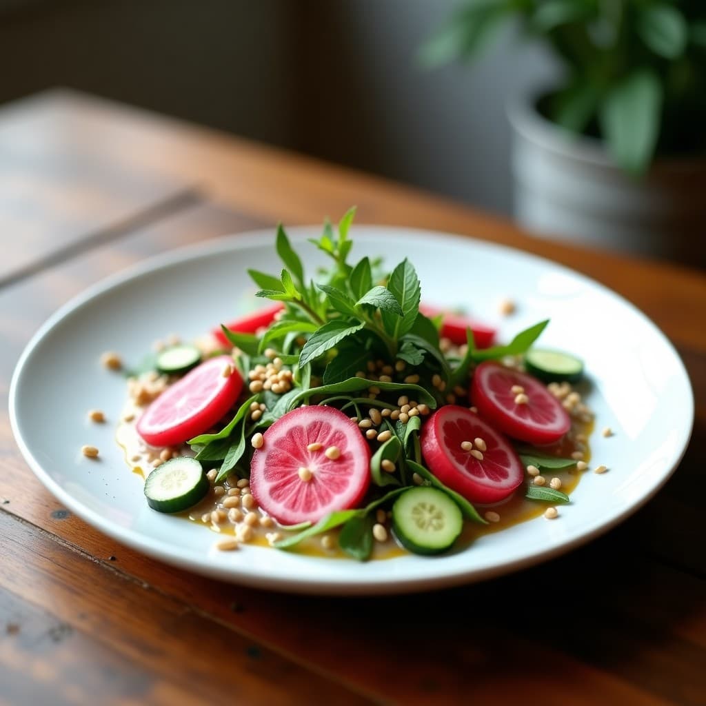 Ensalada de Watermelon Radish y Rúcula con Aderezo de Tahini y Limón: Receta Crudivegana Desintoxicante