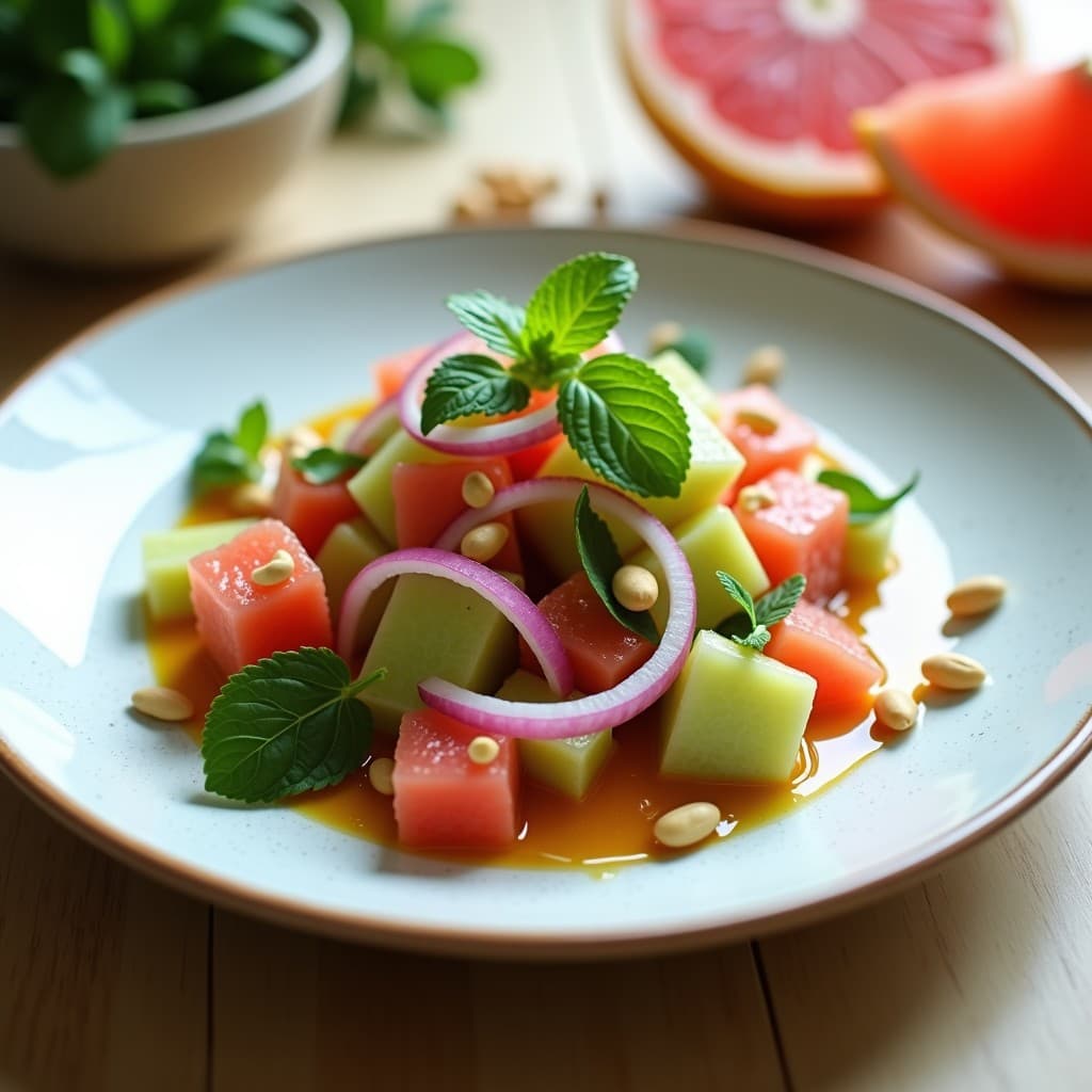 Ensalada de Yaca Verde y Pomelo Rosa con Vinagreta de Miel de Sidra: Receta Tailandesa Refrescante