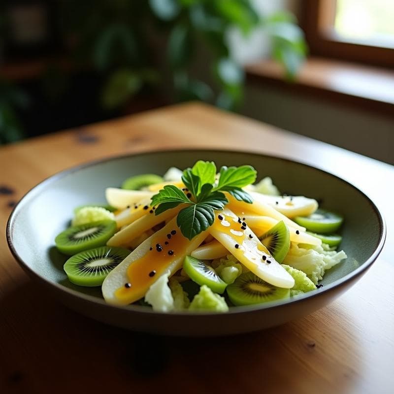 Ensalada de Yacón y Kiwi con Vinagreta de Miel de Ulmo: Receta Chilena Detox