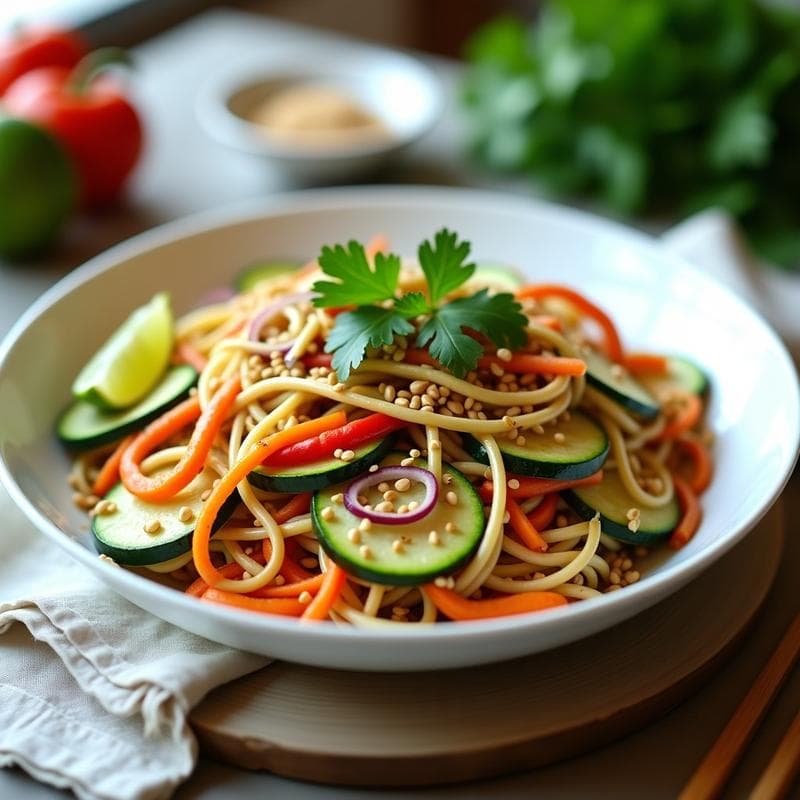 Ensalada de Yakisoba de Calabacín con Aderezo de Sésamo y Lima: Receta Tailandesa Sin Gluten