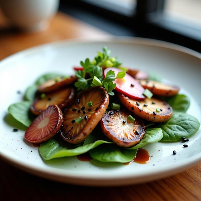 Ensalada de Yakitori de Champiñones y Umesboshi: Receta Japonesa Vegana con Aderezo de Sésamo Negro