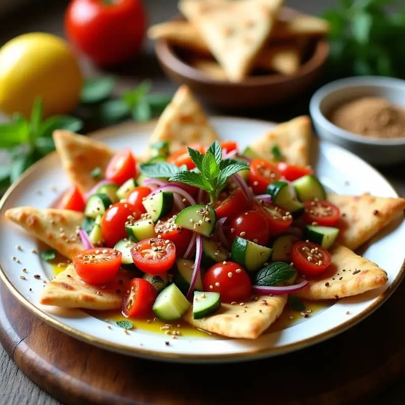 Ensalada-Zaatar de Pan Pita con Tomate y Pepino: Aperitivo Libanes Fresco y Sin Gluten