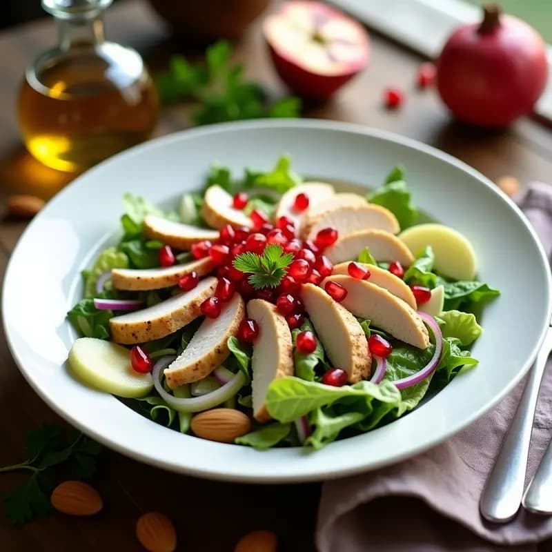 Ensalada de Zheng de Pollo con Granados y Almendras: Receta Andaluza Fresca y Nutritiva