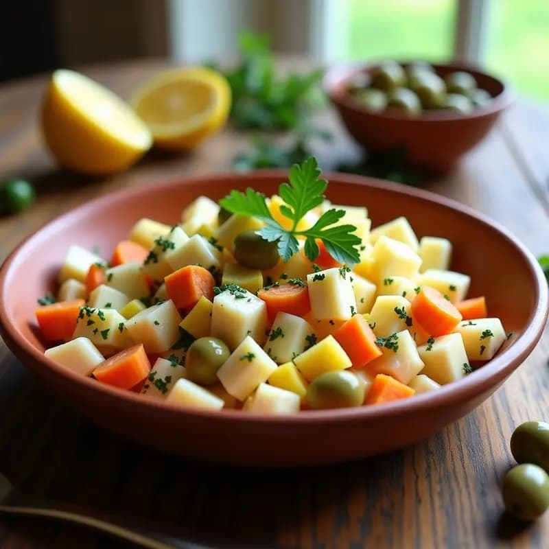 Ensaladilla de Bacalao con Huevos, Aceitunas y Mayonesa Casera: Entrante Clásico Sin Lácteos