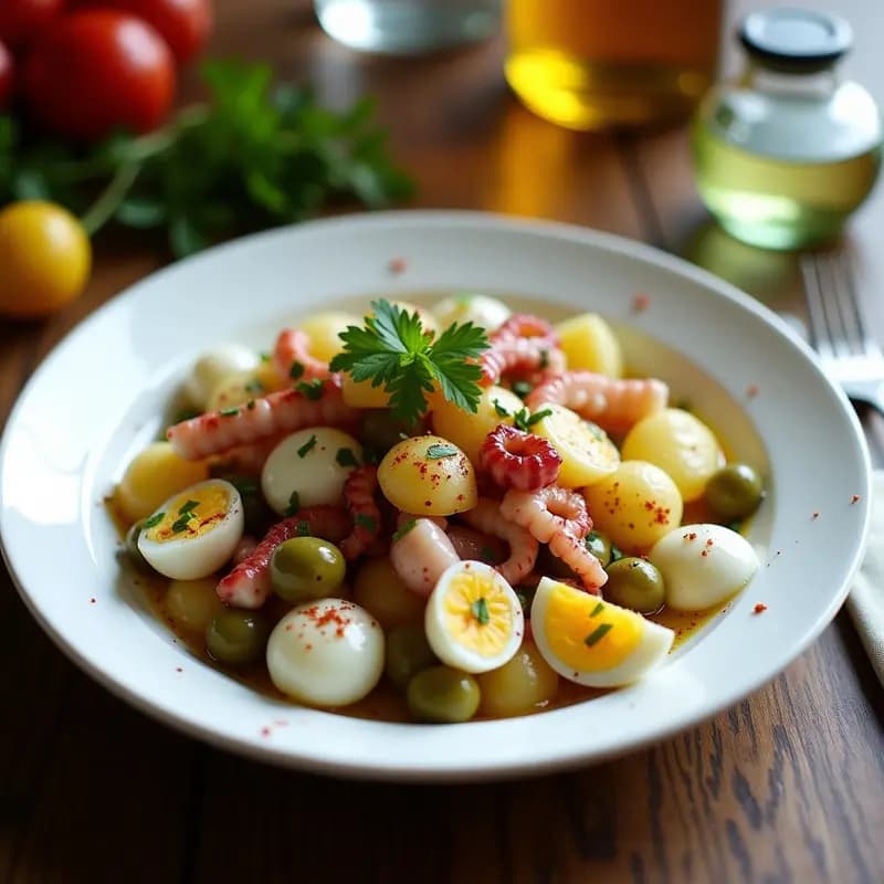 Ensaladilla de Pulpo con Patata, Pimiento y Aceitunas: Receta Gallega Fresca y Ligera