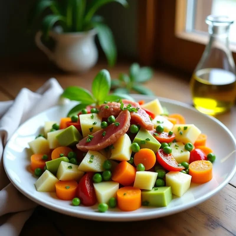 Ensaldilla Rusa con Aguacate y Atún: Receta Española sin Lactosa y Alta en Proteína
